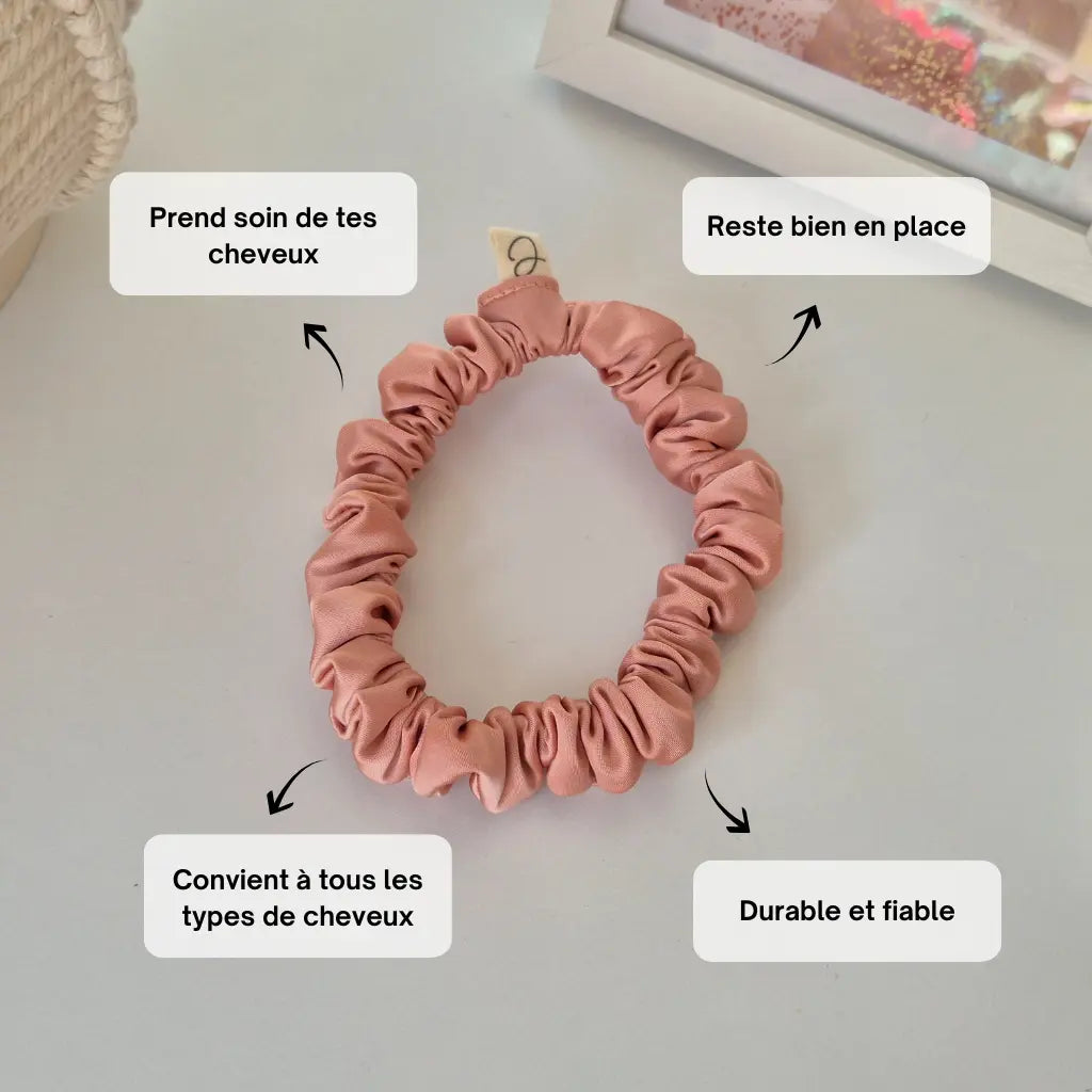 Mini Chouchou en Satin Rose Carmay - Les Chouchous de Justine