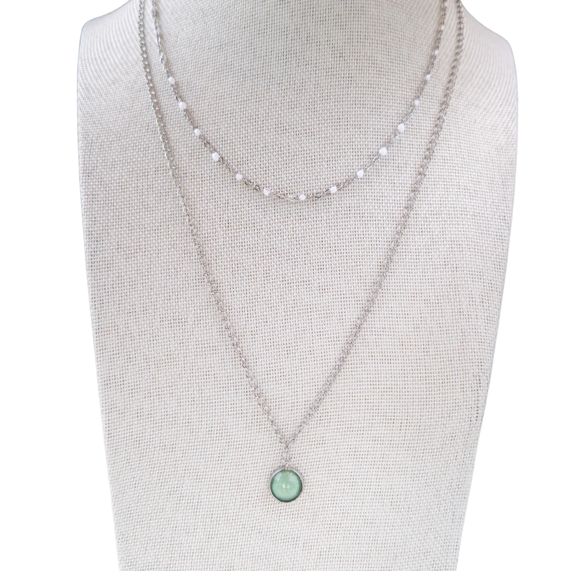 Collier avec Pendentif Vert Amande - Les Chouchous de Justine