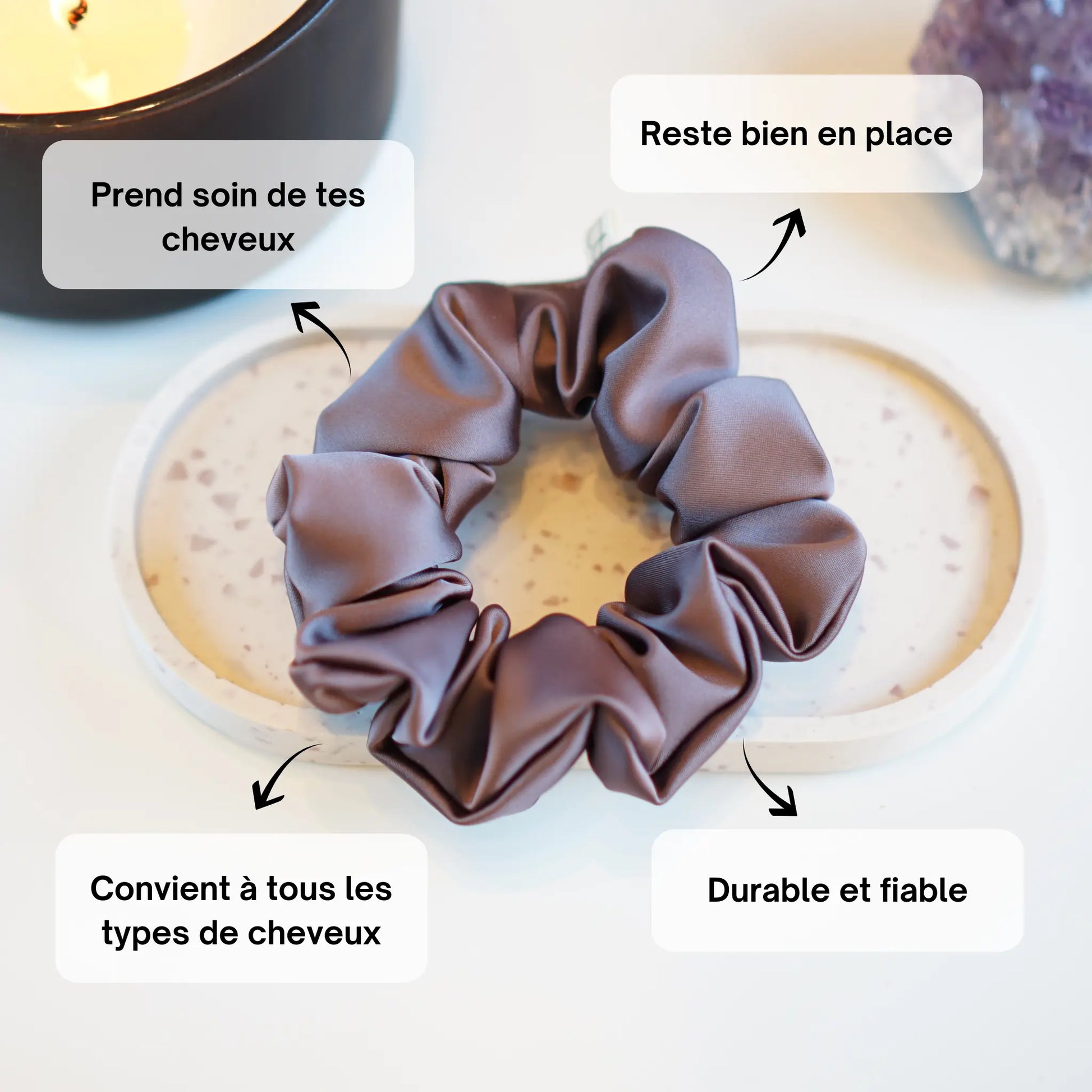 Taupe - Chouchou Cheveux Satin - Les Chouchous de Justine