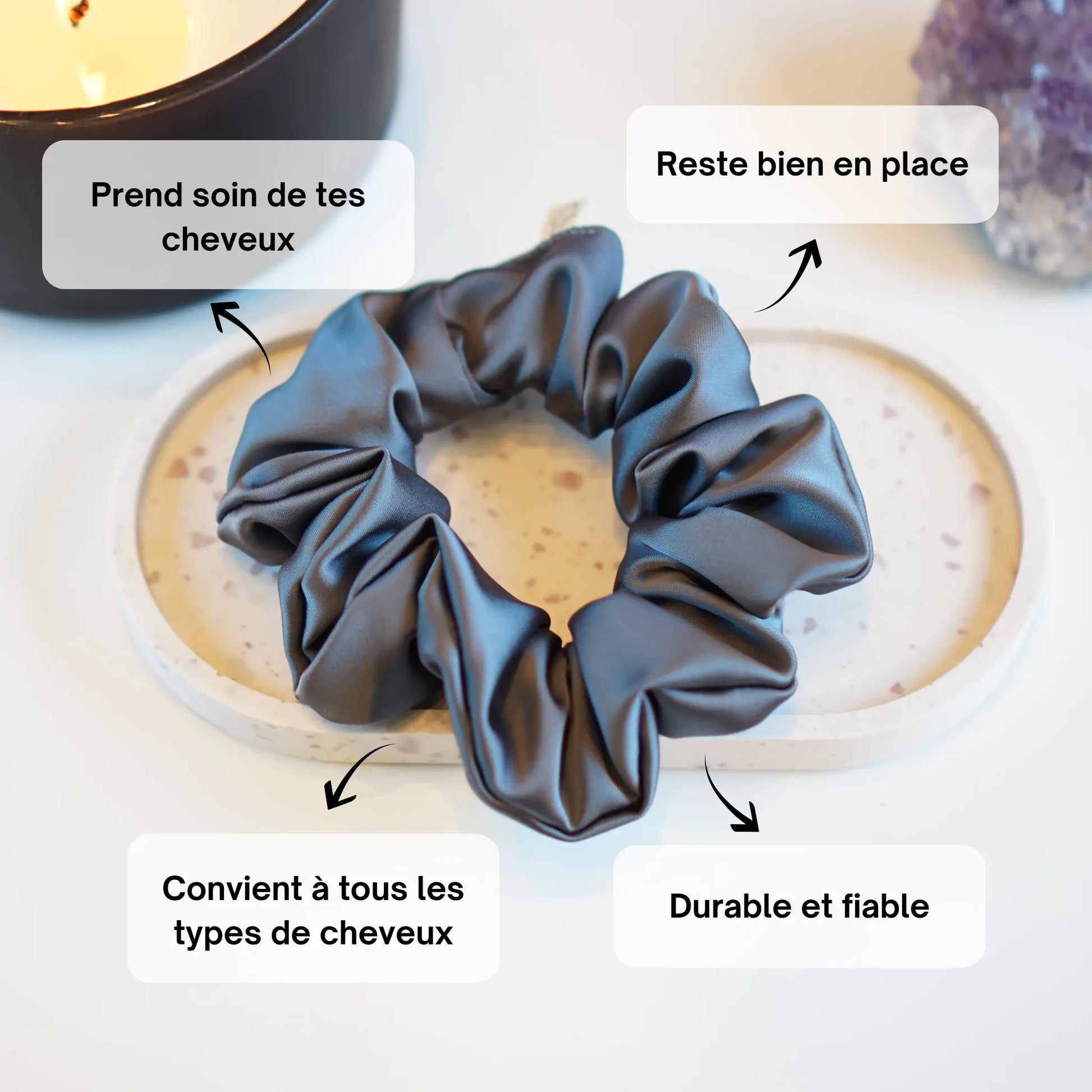 Gris Foncé - Chouchou Cheveux Satin - Les Chouchous de Justine