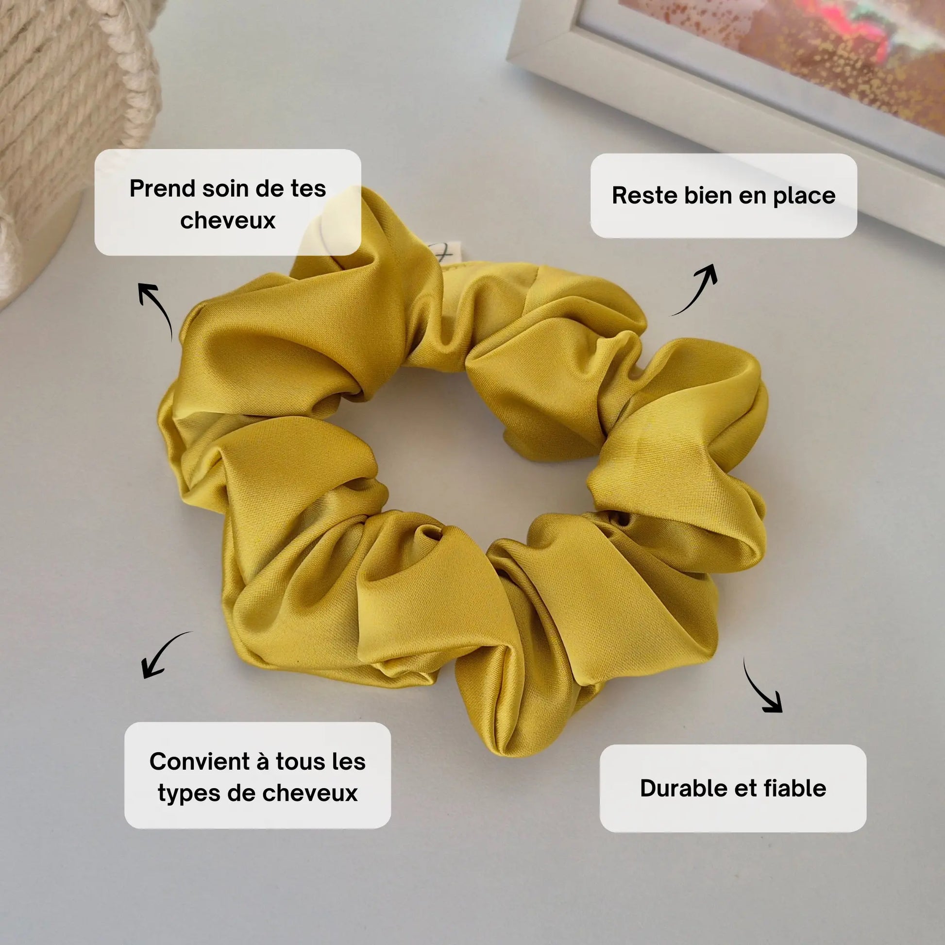 Chouchou en Satin Jaune Moutarde - Les Chouchous de Justine