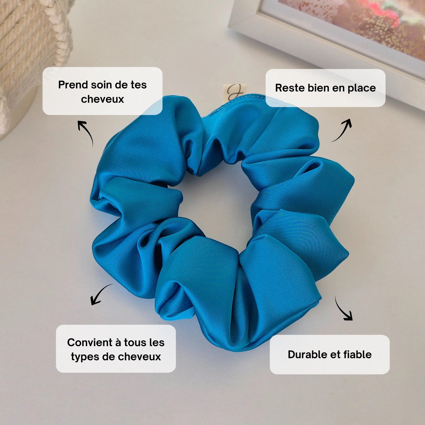 Chouchou en Satin Bleu Turquoise - Les Chouchous de Justine