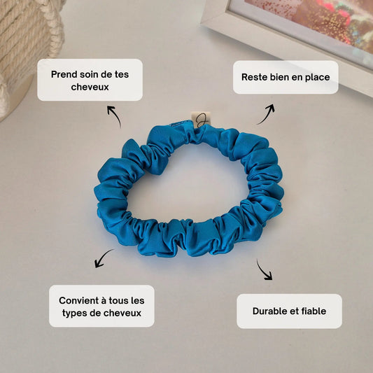 Mini Chouchou en Satin Bleu Turquoise - Les Chouchous de Justine