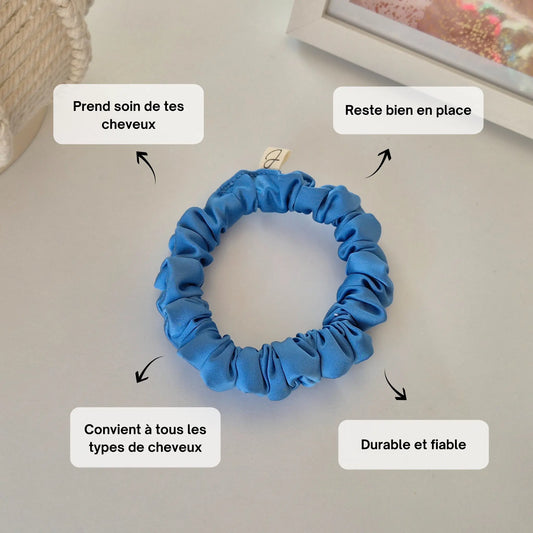 Mini Chouchou en Satin Bleu - Les Chouchous de Justine