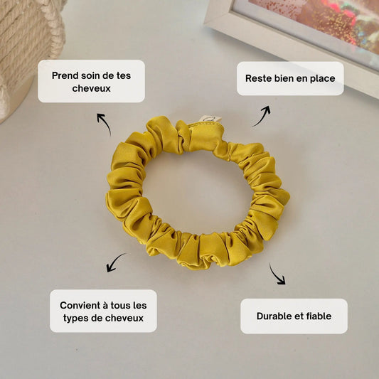 Mini Chouchou en Satin Jaune Moutarde - Les Chouchous de Justine
