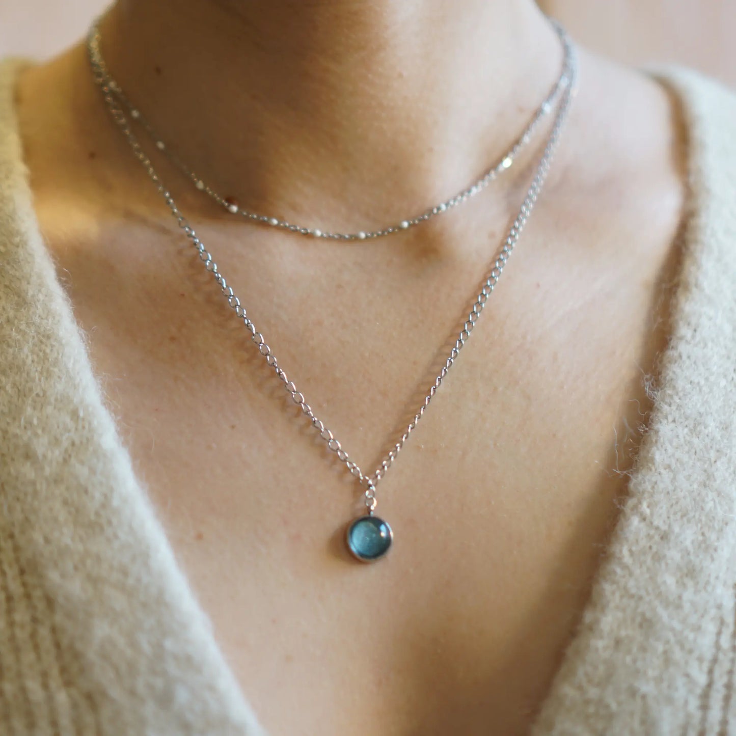 Bleu Givré - Collier Double - Les Chouchous de Justine