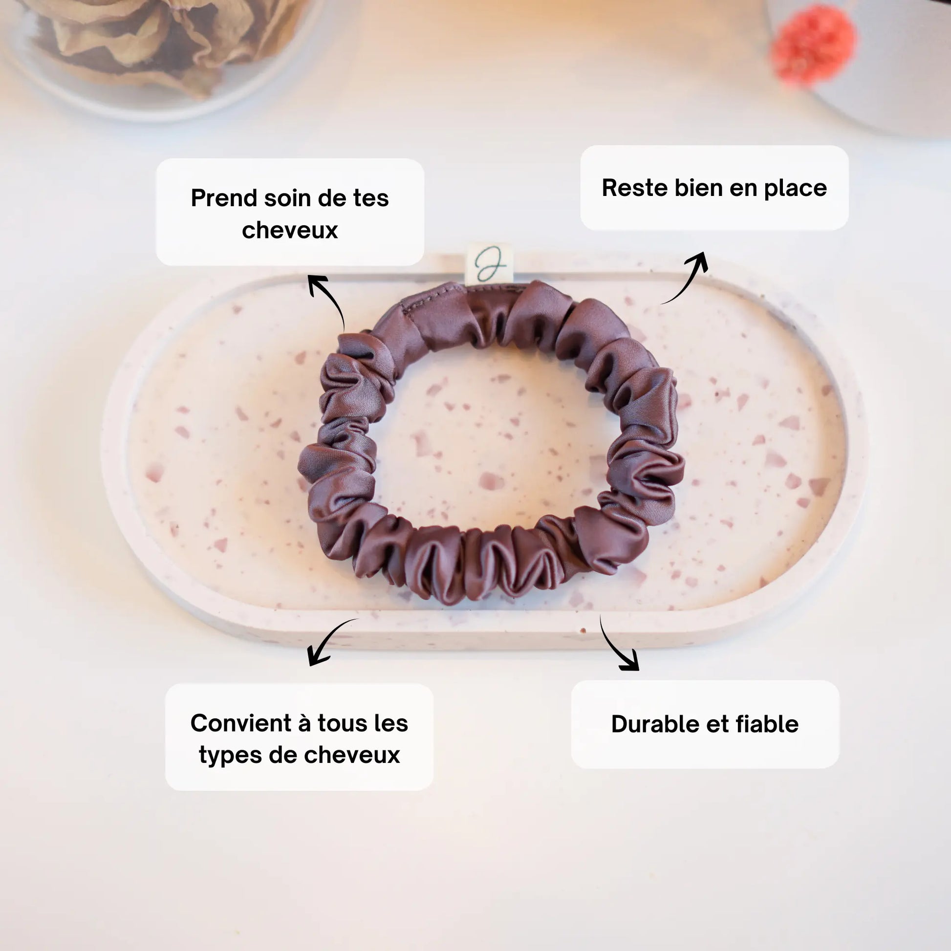 Taupe - Mini Chouchou Cheveux Satin - Les Chouchous de Justine
